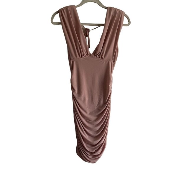 Mika & Gala Wmn 8 Blush Shoulder Pads Sweet Lovers Ruched Bodycon Mini Dress NWT - Picture 4 of 15